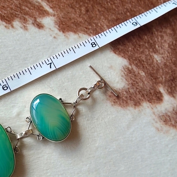 Stunning 925 Silver Green Agate Bracelet - Picture 10 of 10
